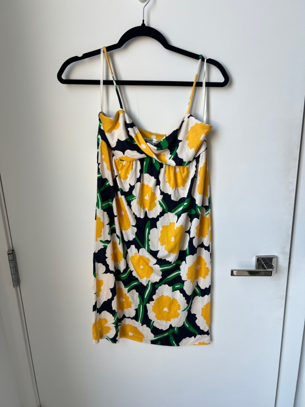 DVF Yellow Floral Slip Dress with Green Accents